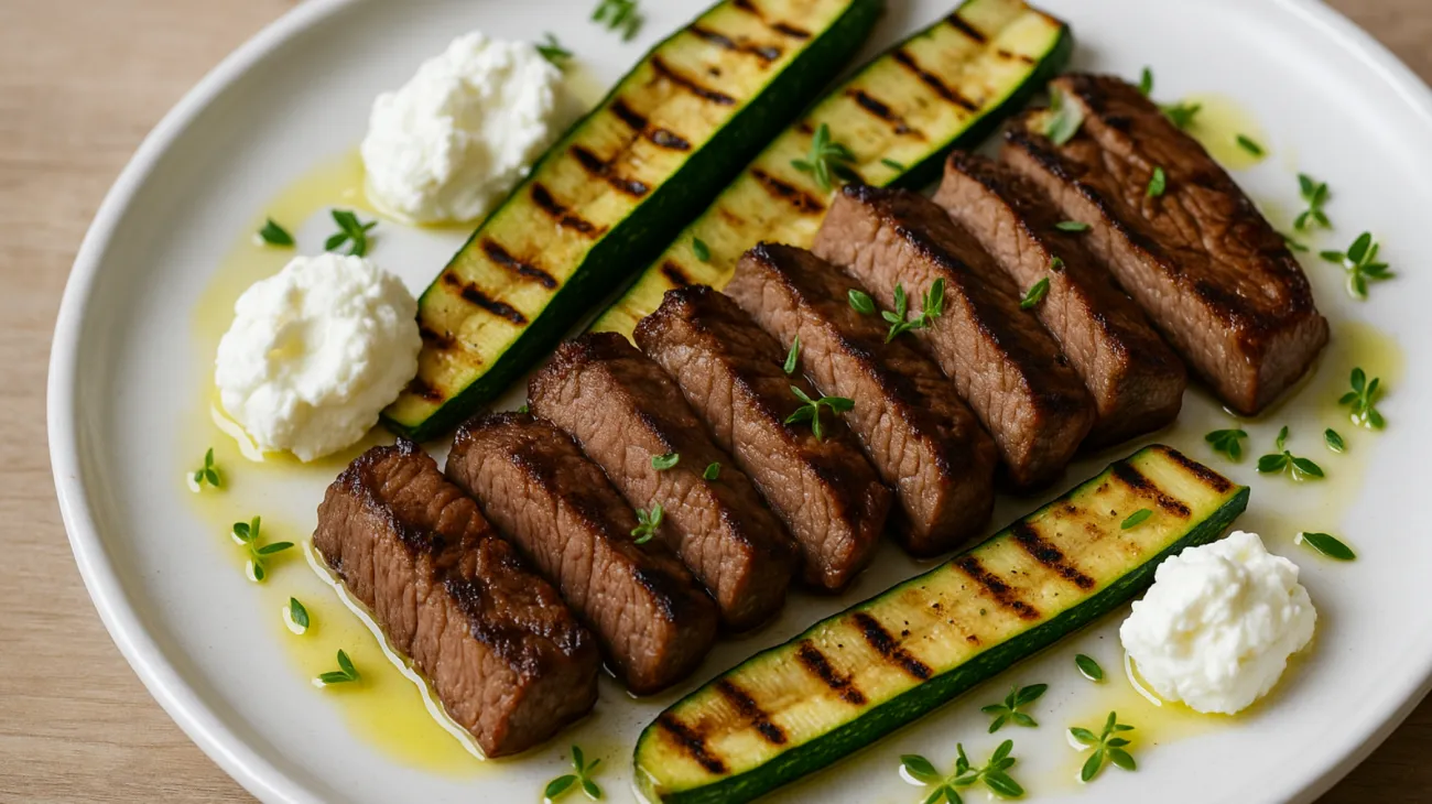 Tagliata di manzo robiola di capra zucchine grigliate"